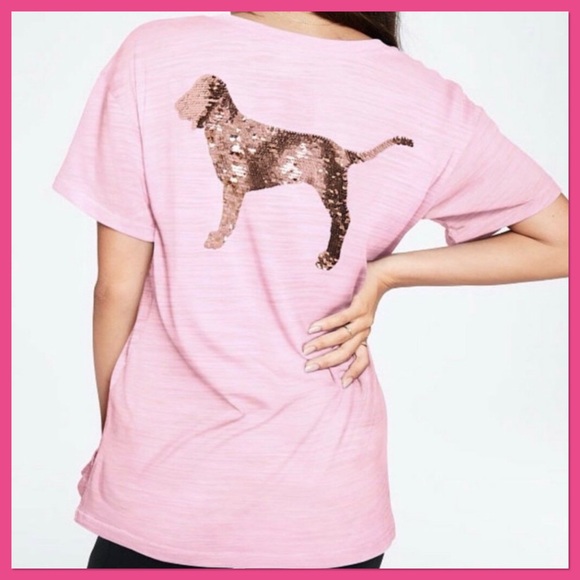 PINK Victoria's Secret Tops - •Victorias Secret PINK• Bling dog sequins tee